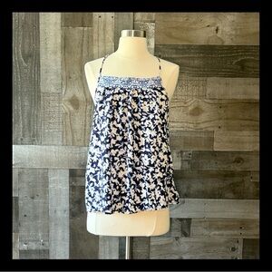 Lucky Brand halter top large blue white floral flowy boho chic coastal cowgirl